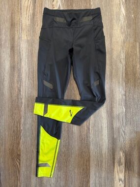Brooks Black and Neon Yellow Kids' Leggings